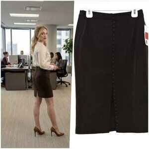 NWT Mango Brown High Waist Button Back Slit Pencil Skirt